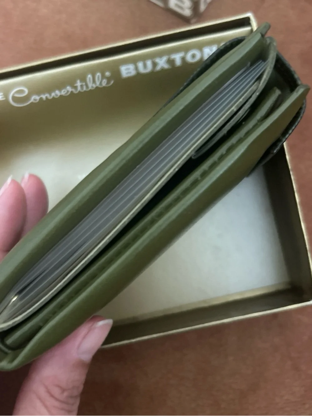 Buxton Convertible  Wallet Vintage Unused Box Split Leather